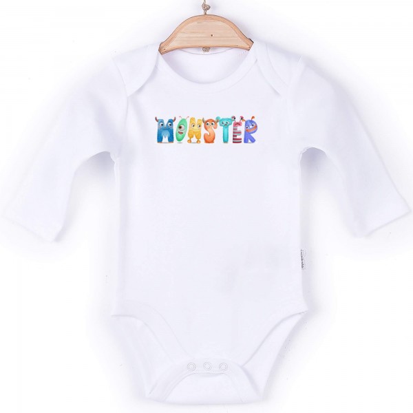 Baby Body Langarm weiß Monster