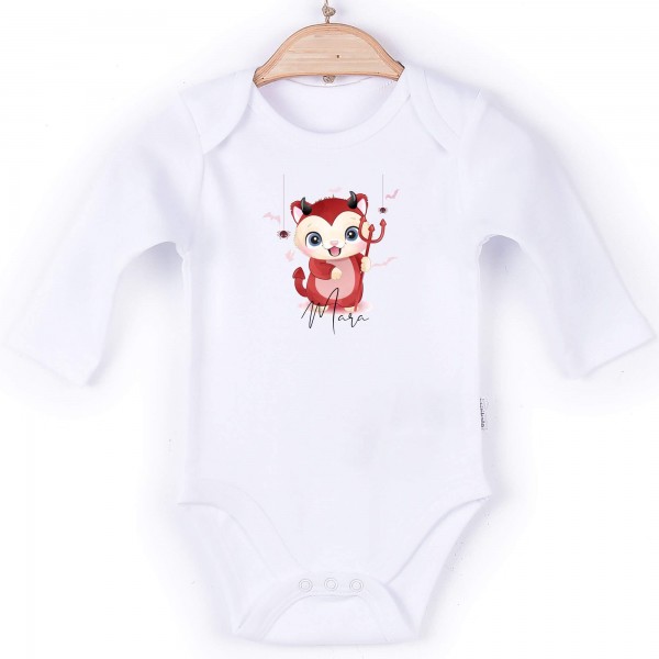 Baby Body Langarm weiß Katze Teufel