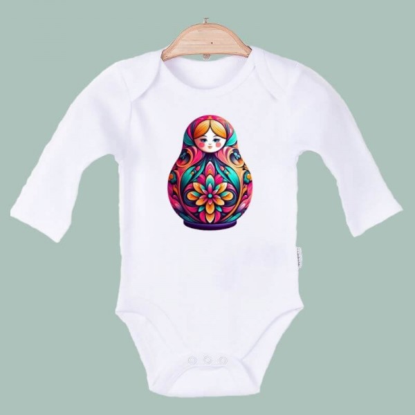 Matryoshka Baby Body Langarm weiß klassisch