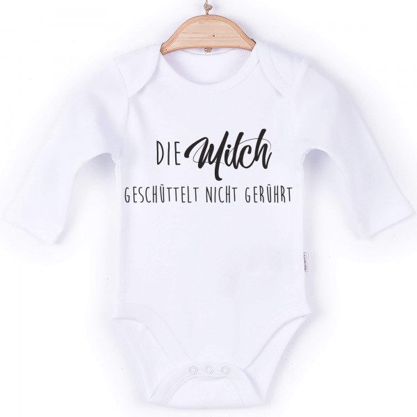 Baby Body Langarm weiß Spruch Milch geschüttelt