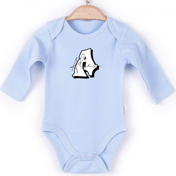 Baby Body Langarm blau Name Streetstyle