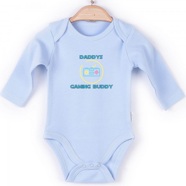 Baby Body langarm blau Daddys Gaming Buddy bunt