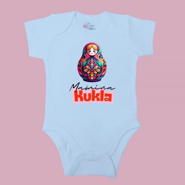 Matryoshka Baby Body kurzarm blau Mamina Kukla Schlupfkragen