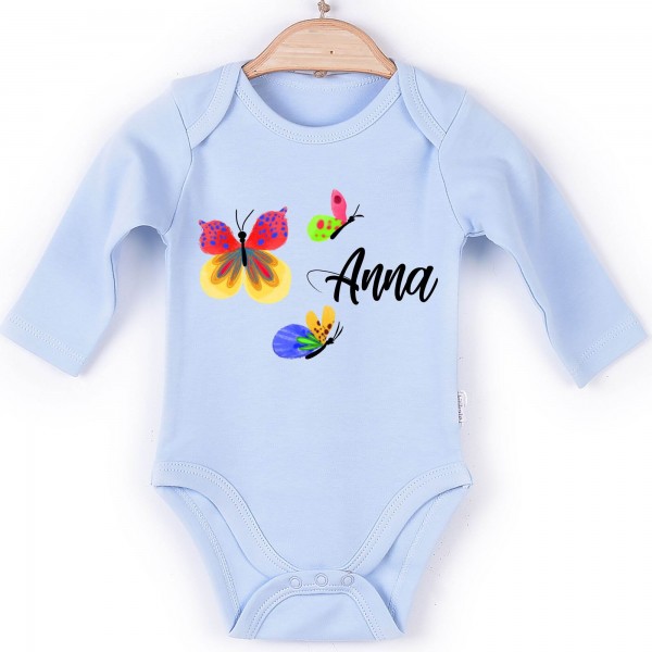 Baby Body Langarm blau Schmetterling