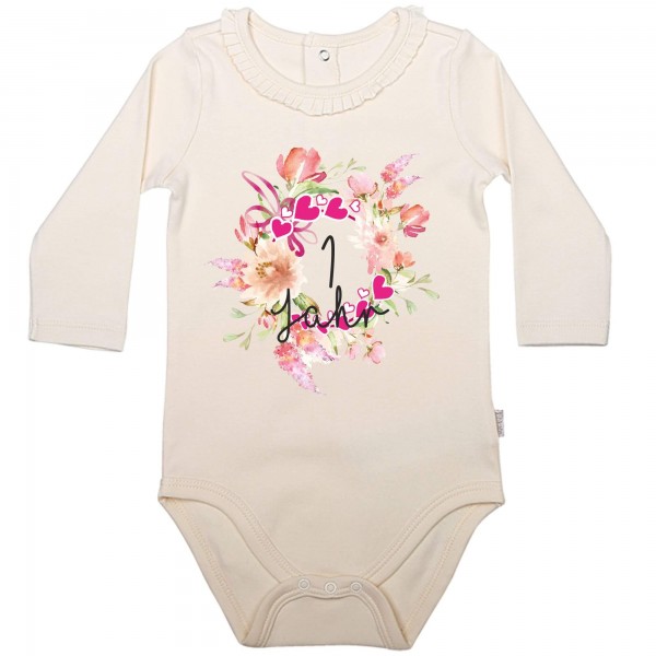 Baby Body Langarm elegant Blume Jahr