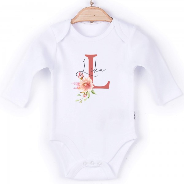 Baby Body Langarm weiß Name Blume