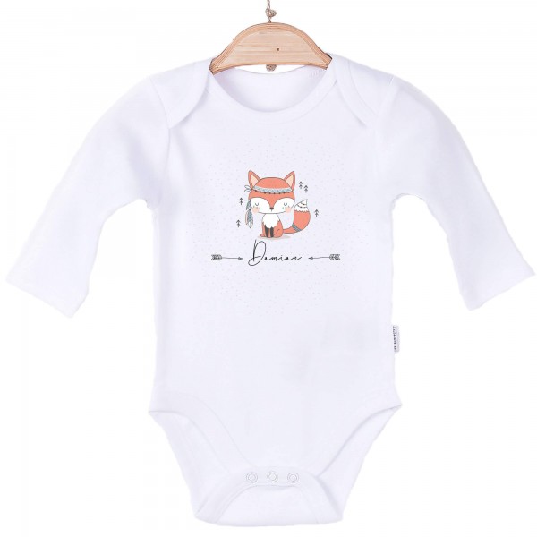 Baby Body Langarm weiß Name Boho Fuchs