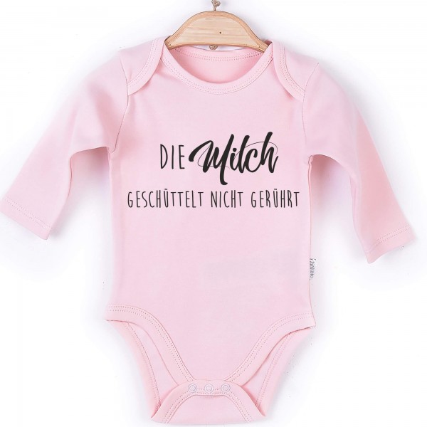 Baby Body Langarm rosa Spruch Milch geschüttelt