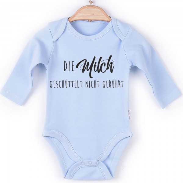 Baby Body Langarm blau Spruch Milch geschüttelt