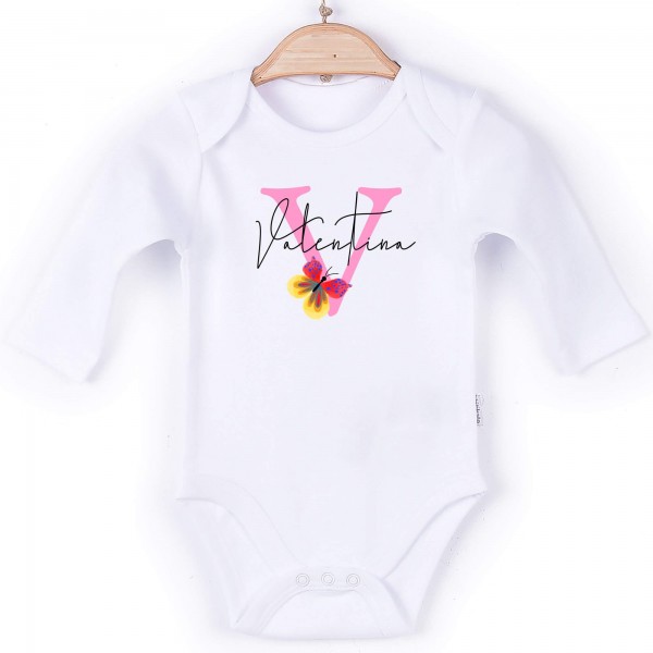 Baby Body Langarm weiß Name Schmetterling