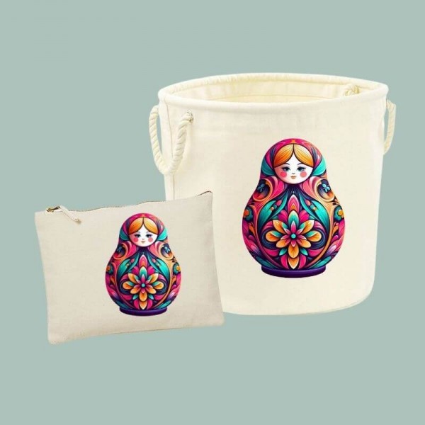 Matryoshka Geschenkeset 2er-Set mit Korb und Tasche klassisch