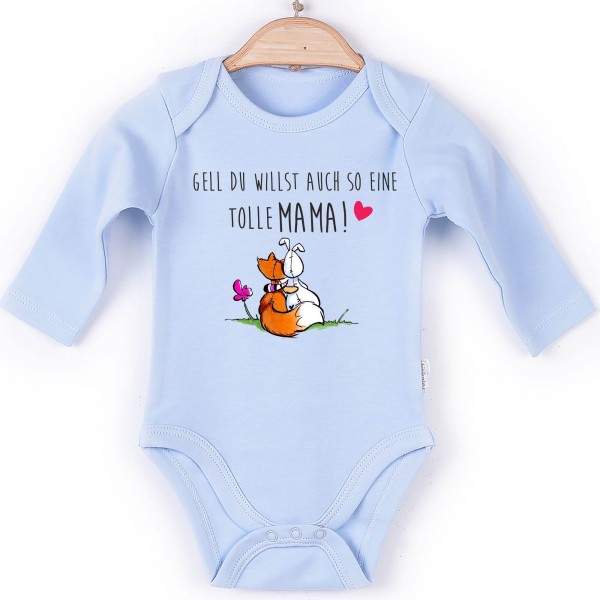 Baby Body Langarm blau Fuchs tollt Mama