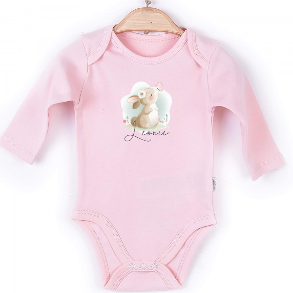 Baby Body Langarm rosa Hase Schmetterling Name