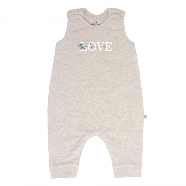 Strampler grau ohne Füße Love Blume Mama