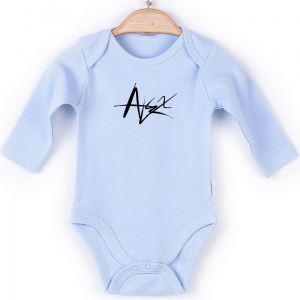 Baby Body Langarm blau Name Abstrakt