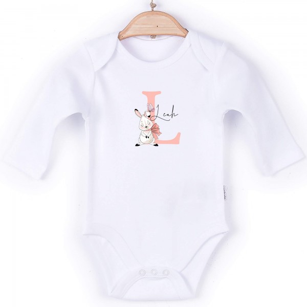 Baby Body Langarm weiß Bow Bunny Name