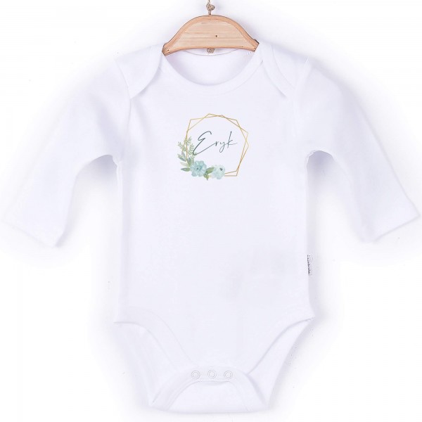 Baby Body Langarm weiß Name Blume Kreis Junge