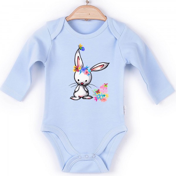 Baby Body Langarm blau Hase