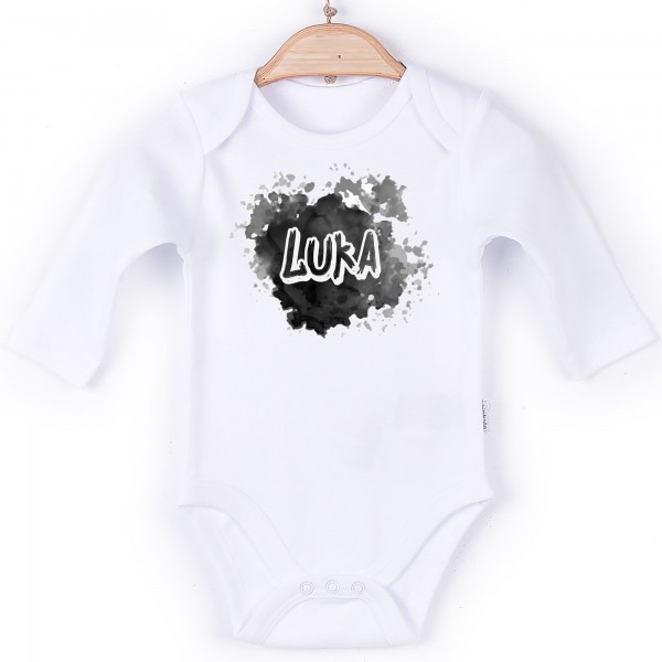 Baby Body Langarm weiß Name Splash