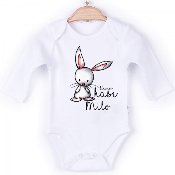 Baby Body Langarm weiß kleiner Hase Name