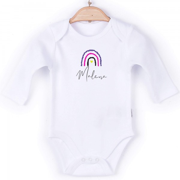 Baby Body Langarm weiß Name Regenbogen Mädchen