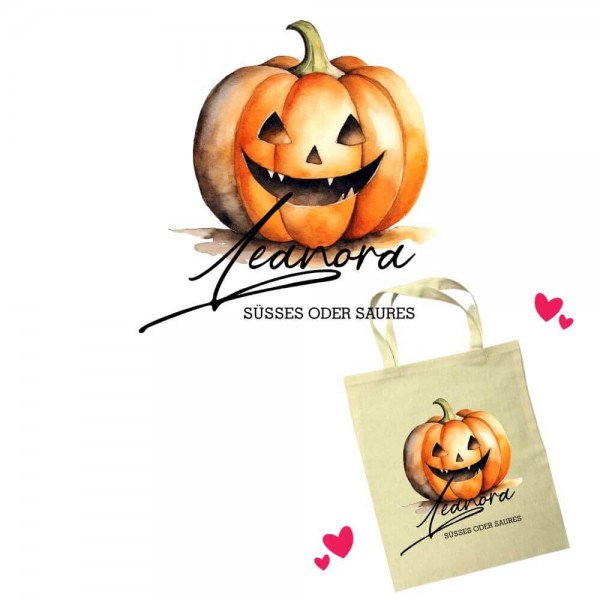 Personalisierte Halloween-Tasche mit Name "Halloweenkürbis"