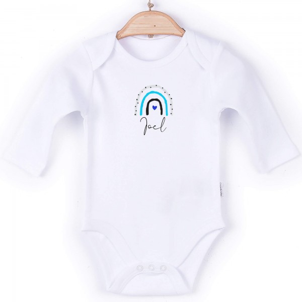 Baby Body Langarm weiß Name Regenbogen Junge