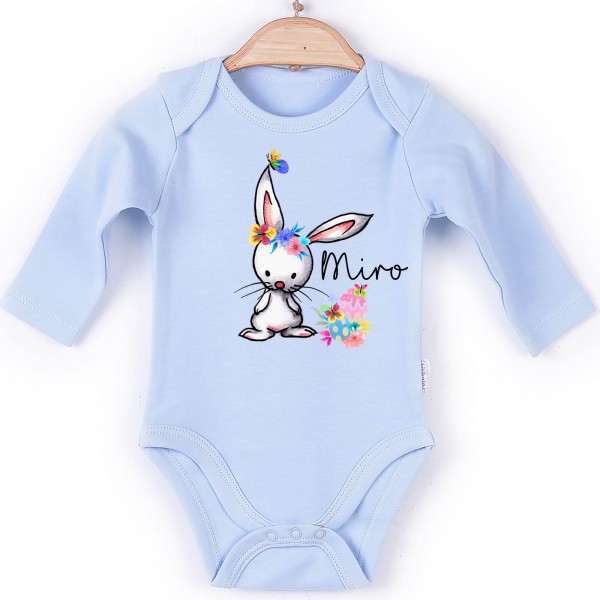 Baby Body Langarm blau Hase Name