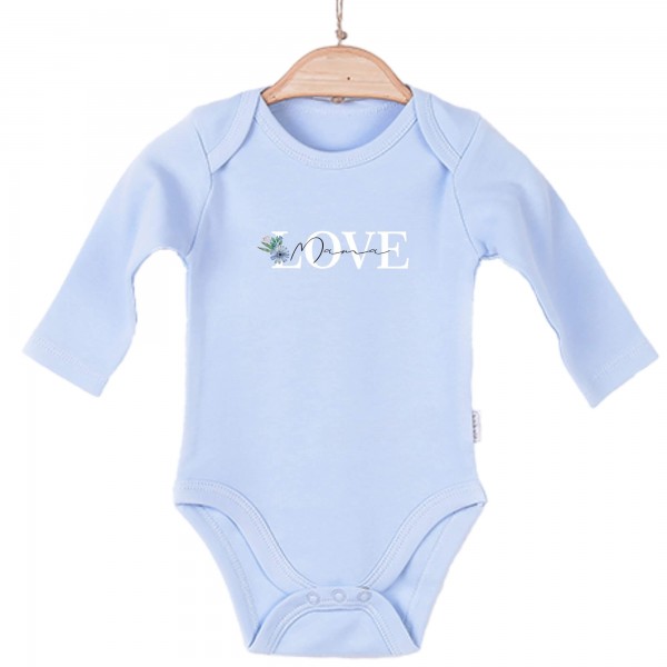 Baby Body langarm blau Love Blume Mama