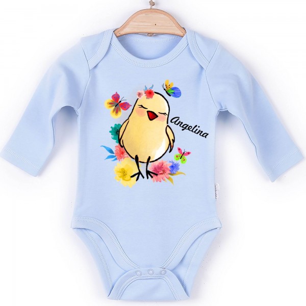 Baby Body Langarm blau Küken Name