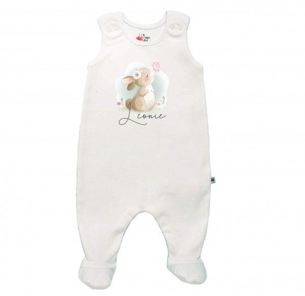 Strampler weiß mit Füßen Hase Schmetterling Name