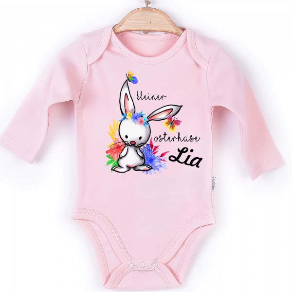 Baby Body Langarm rosa kleiner Osterhase Name