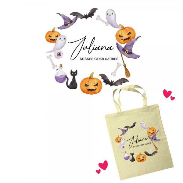 Personalisierte Halloween-Tasche mit Name "Halloweenkranz"