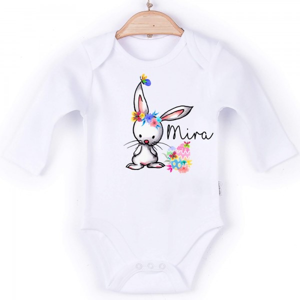 Baby Body Langarm weiß Hase Name