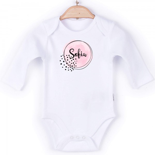 Baby Body Langarm weiß Name Splash Circle