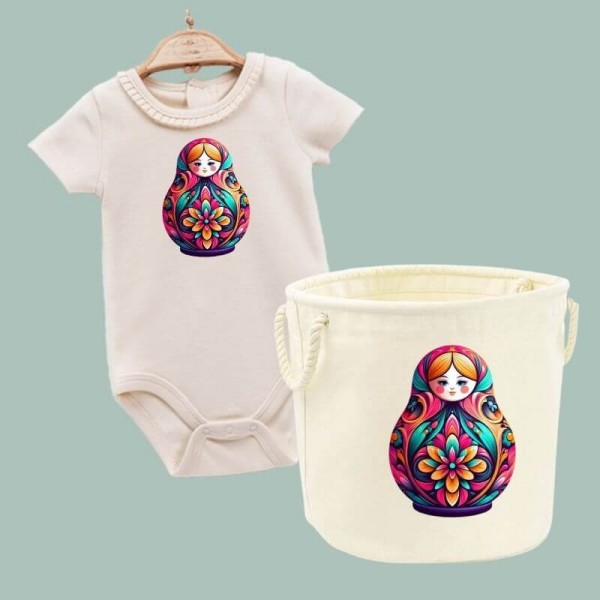 Matryoshka Geschenkeset 2er-Set mit Korb und kurzarm klassisch
