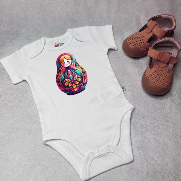 Matryoshka Baby Body kurzarm weiß klassisch