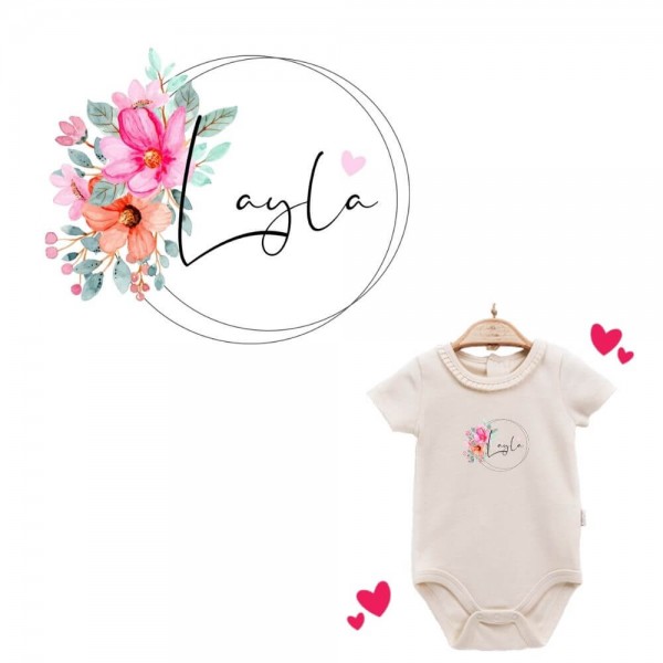 Baby Body kurzarm elegant Flower Circle Name