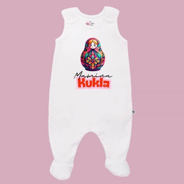 Strampler Matryoshka Mamina Kukla weiß mit Füße