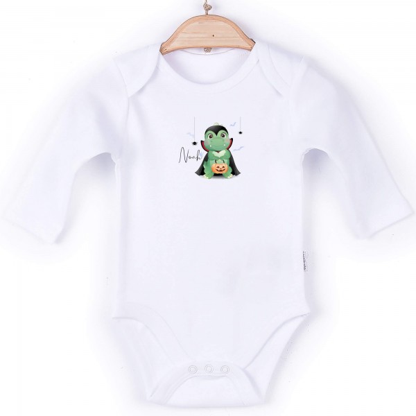 Baby Body Langarm weiß Dino Dracula