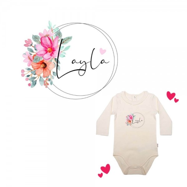 Baby Body langarm elegant Flower Circle Name