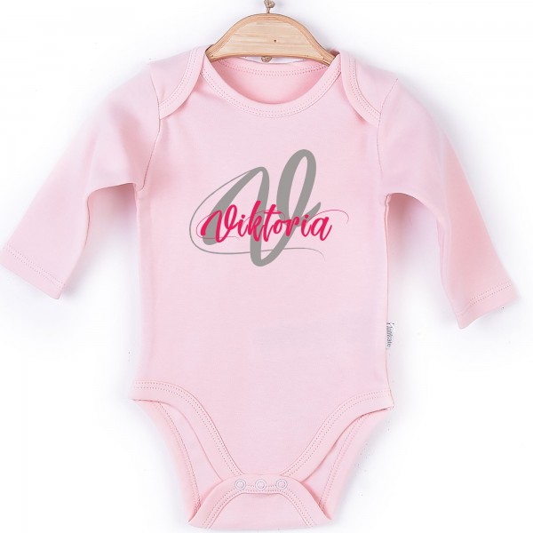 Baby Body Langarm rosa Initial-Name