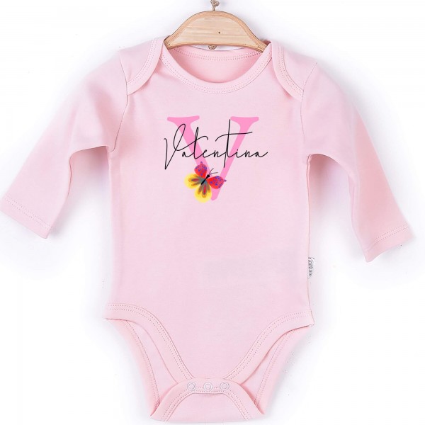 Baby Body Langarm rosa Name Schmetterling