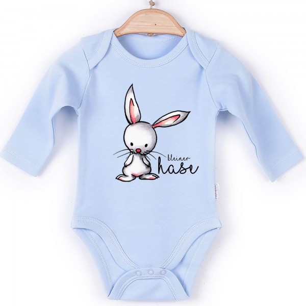 Baby Body Langarm blau kleiner Hase