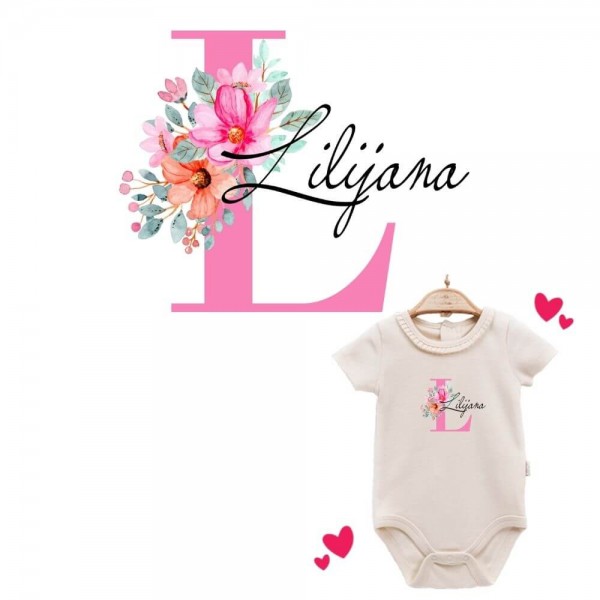 Baby Body kurzarm elegant Blume Name