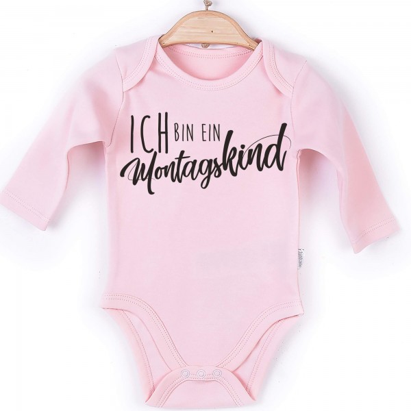 Baby Body Langarm rosa Spruch Wochentagskind