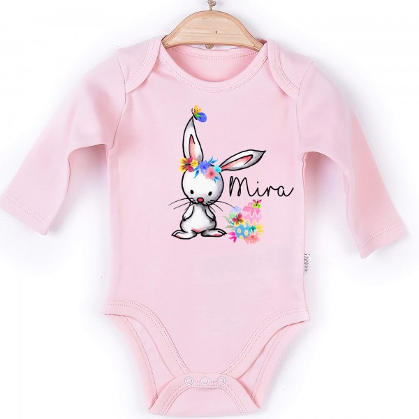 Baby Body Langarm rosa Hase