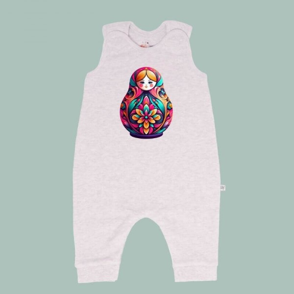 Matryoshka Strampler ohne Fuß hellgrau klassisch
