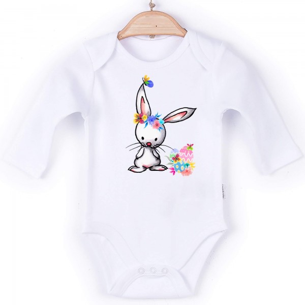 Baby Body Langarm weiß Hase