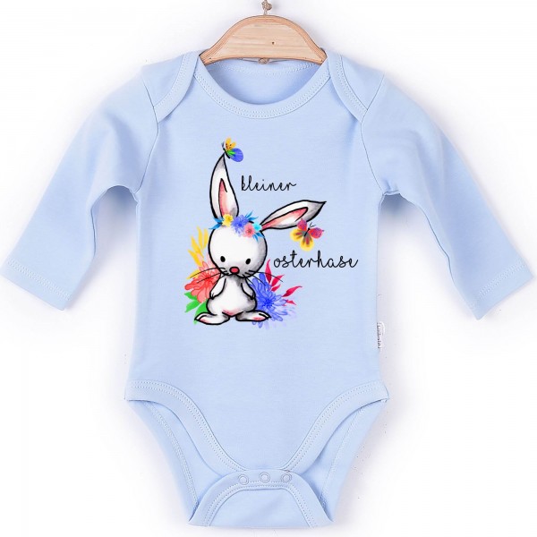 Baby Body Langarm blau kleiner Osterhase